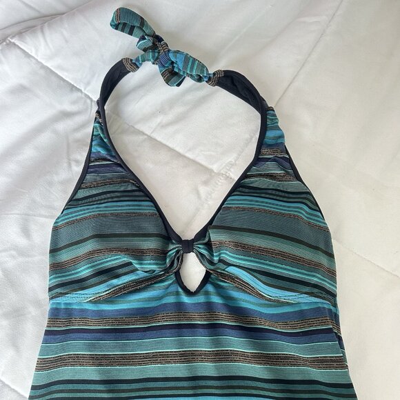 Anne Cole Womens Small S Swim Triangle Tankini Top Striped Blue Summer Y2K - Picture 2 of 7